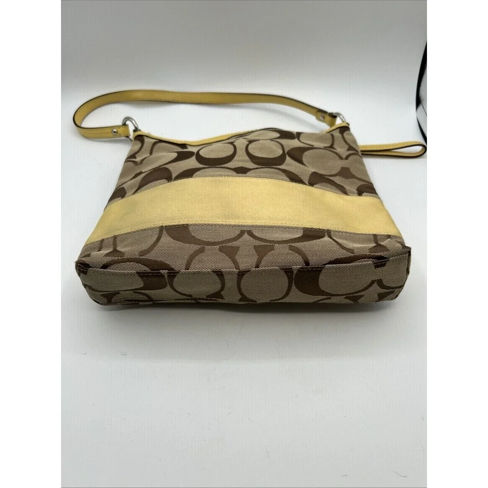 COACH Signature Khaki Canvas Logo CC Yellow Stripe Crossbody Bag  Y2K #F13674